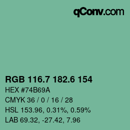 カラーコード: RGB 116.7 182.6 154 | qconv.com