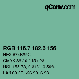 カラーコード: RGB 116.7 182.6 156 | qconv.com