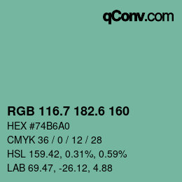 カラーコード: RGB 116.7 182.6 160 | qconv.com