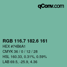 カラーコード: RGB 116.7 182.6 161 | qconv.com