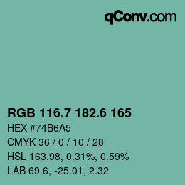 カラーコード: RGB 116.7 182.6 165 | qconv.com