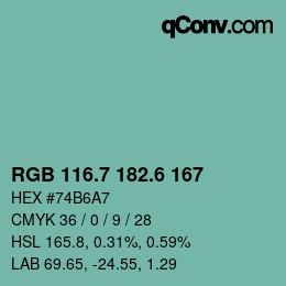 カラーコード: RGB 116.7 182.6 167 | qconv.com