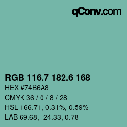 カラーコード: RGB 116.7 182.6 168 | qconv.com
