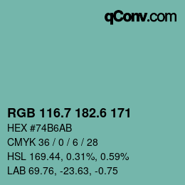 カラーコード: RGB 116.7 182.6 171 | qconv.com