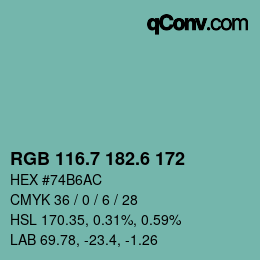 カラーコード: RGB 116.7 182.6 172 | qconv.com