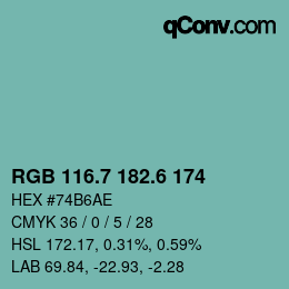カラーコード: RGB 116.7 182.6 174 | qconv.com