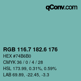 カラーコード: RGB 116.7 182.6 176 | qconv.com