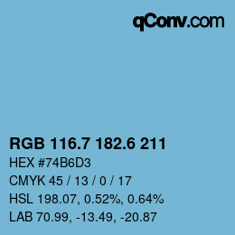 カラーコード: RGB 116.7 182.6 211 | qconv.com