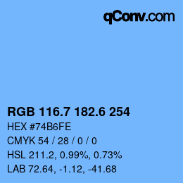 カラーコード: RGB 116.7 182.6 254 | qconv.com