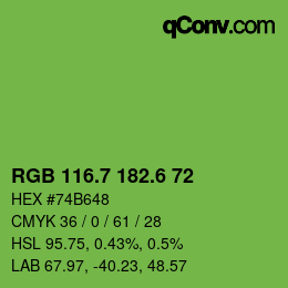カラーコード: RGB 116.7 182.6 72 | qconv.com