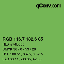 カラーコード: RGB 116.7 182.6 85 | qconv.com