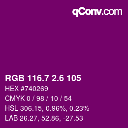 カラーコード: RGB 116.7 2.6 105 | qconv.com