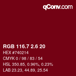カラーコード: RGB 116.7 2.6 20 | qconv.com