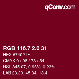 カラーコード: RGB 116.7 2.6 31 | qconv.com