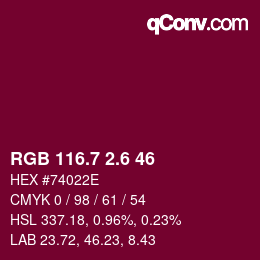 カラーコード: RGB 116.7 2.6 46 | qconv.com