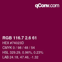カラーコード: RGB 116.7 2.6 61 | qconv.com