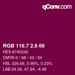 カラーコード: RGB 116.7 2.6 66 | qconv.com