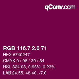 カラーコード: RGB 116.7 2.6 71 | qconv.com