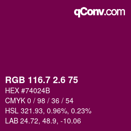 カラーコード: RGB 116.7 2.6 75 | qconv.com