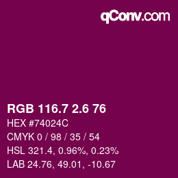 カラーコード: RGB 116.7 2.6 76 | qconv.com