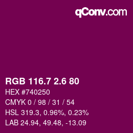 カラーコード: RGB 116.7 2.6 80 | qconv.com