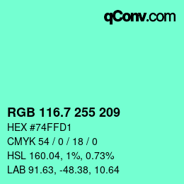 カラーコード: RGB 116.7 255 209 | qconv.com