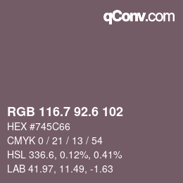 カラーコード: RGB 116.7 92.6 102 | qconv.com