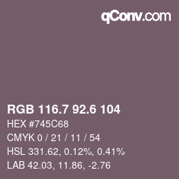 カラーコード: RGB 116.7 92.6 104 | qconv.com