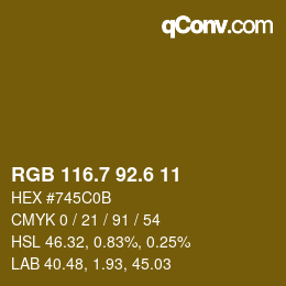 カラーコード: RGB 116.7 92.6 11 | qconv.com