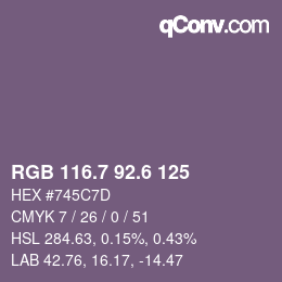 カラーコード: RGB 116.7 92.6 125 | qconv.com