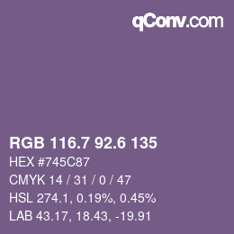 カラーコード: RGB 116.7 92.6 135 | qconv.com