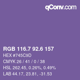 カラーコード: RGB 116.7 92.6 157 | qconv.com