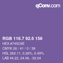 カラーコード: RGB 116.7 92.6 158 | qconv.com