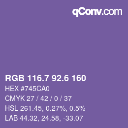 カラーコード: RGB 116.7 92.6 160 | qconv.com