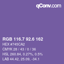 カラーコード: RGB 116.7 92.6 162 | qconv.com