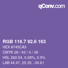 カラーコード: RGB 116.7 92.6 163 | qconv.com