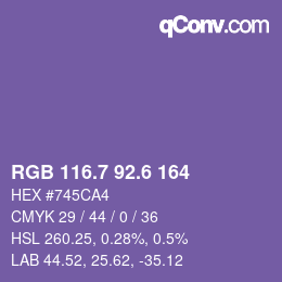 カラーコード: RGB 116.7 92.6 164 | qconv.com
