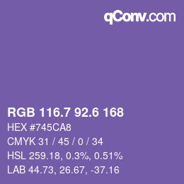 カラーコード: RGB 116.7 92.6 168 | qconv.com