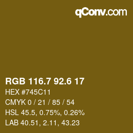 カラーコード: RGB 116.7 92.6 17 | qconv.com