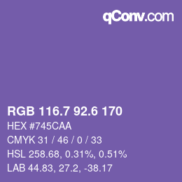 カラーコード: RGB 116.7 92.6 170 | qconv.com