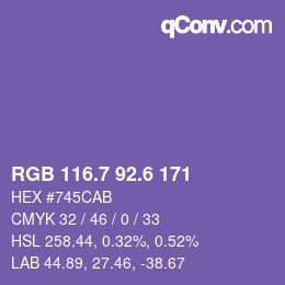 カラーコード: RGB 116.7 92.6 171 | qconv.com
