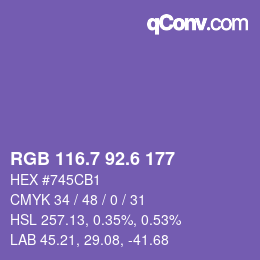 カラーコード: RGB 116.7 92.6 177 | qconv.com
