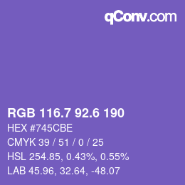 カラーコード: RGB 116.7 92.6 190 | qconv.com