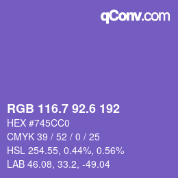 カラーコード: RGB 116.7 92.6 192 | qconv.com