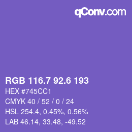 カラーコード: RGB 116.7 92.6 193 | qconv.com