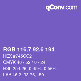 カラーコード: RGB 116.7 92.6 194 | qconv.com