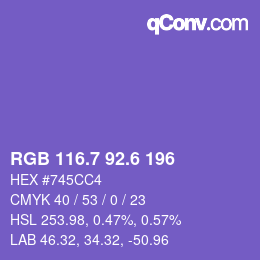 カラーコード: RGB 116.7 92.6 196 | qconv.com
