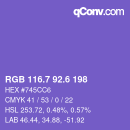 カラーコード: RGB 116.7 92.6 198 | qconv.com