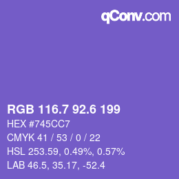 カラーコード: RGB 116.7 92.6 199 | qconv.com
