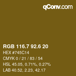 カラーコード: RGB 116.7 92.6 20 | qconv.com